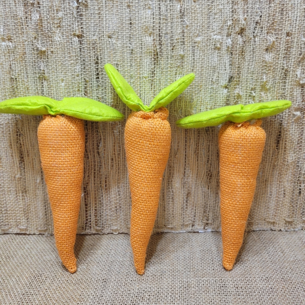 Set of Three Plush Burlap and Felt Carrots